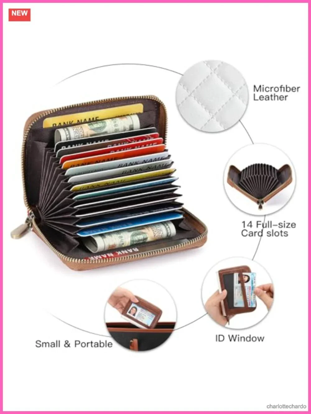 RFID Blocking Leather Small Wallet for Women with Wristlet